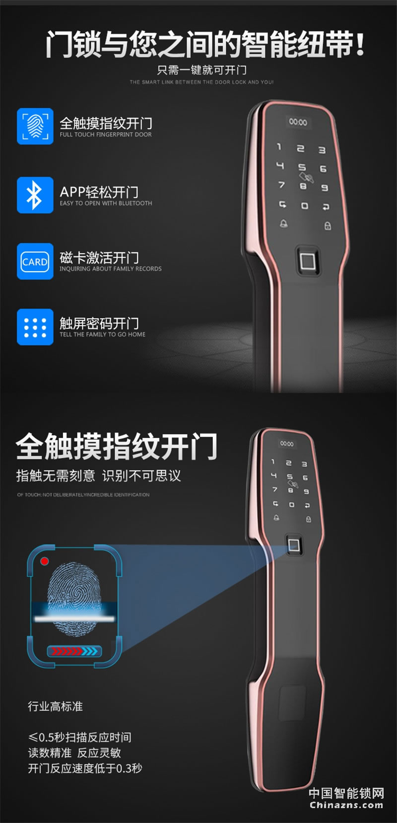 邦派全自动家用智能锁 指纹锁app微信密码锁