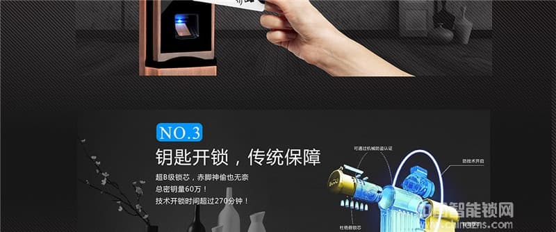天乔红古铜滑盖智能指纹锁 别墅防盗门锁