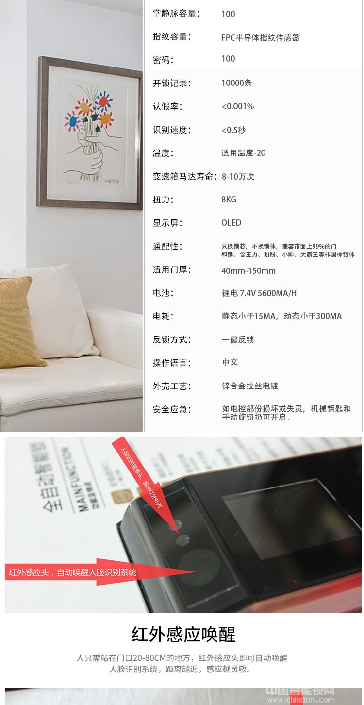 启智来全自动人脸识别锁 APP智能门锁