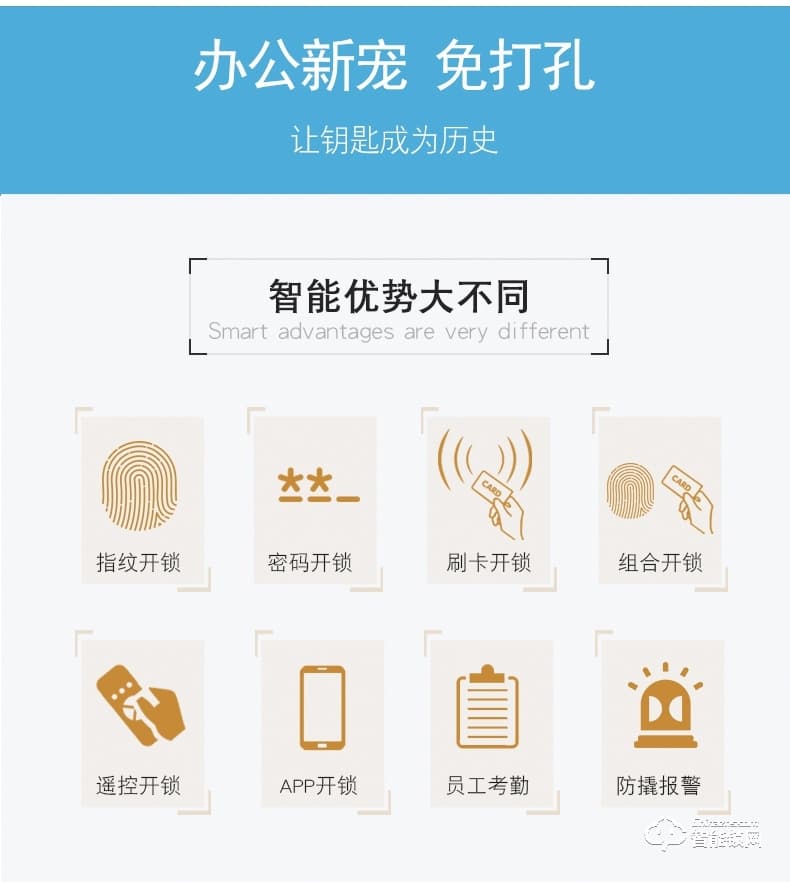 腾飞指纹锁 智能APP办公室玻璃门免开孔锁