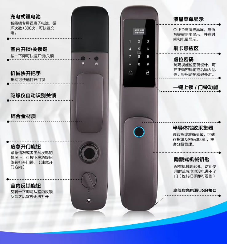 英菲迪尔智能锁 U10推拉式家用智能密码门锁